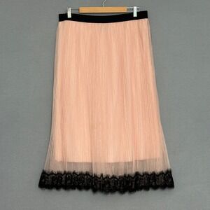 Metrowear Womens Skirt L Baby Pink Sheer Black Lace Midi Coquette‎ Whimsigoth